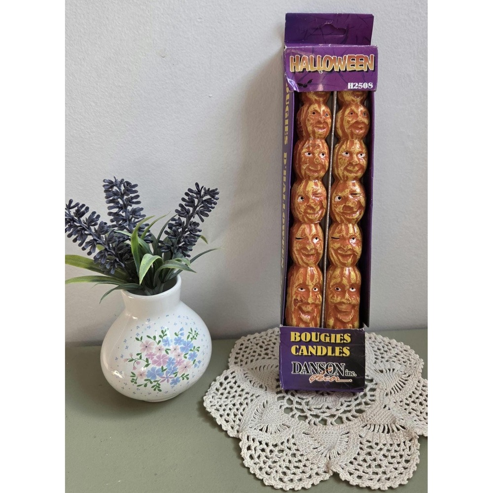 Danson Halloween Pumpkin Candles 10" Set of 2 Vintage Style H2508